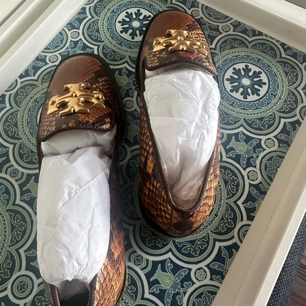 Tory Burch Brown and Gold Loafers